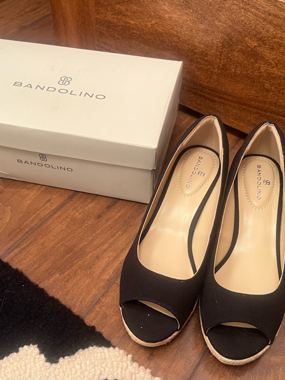 Bandolino Black Open-Toe Espadrille Wedges